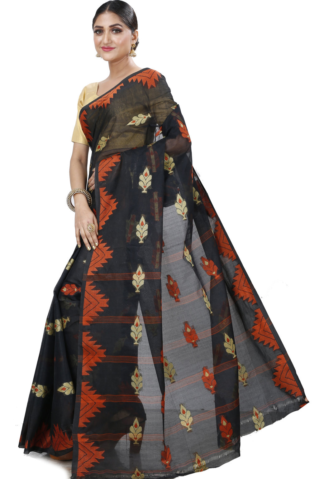 Black Pure Cotton Sidra Tant Saree (1035)